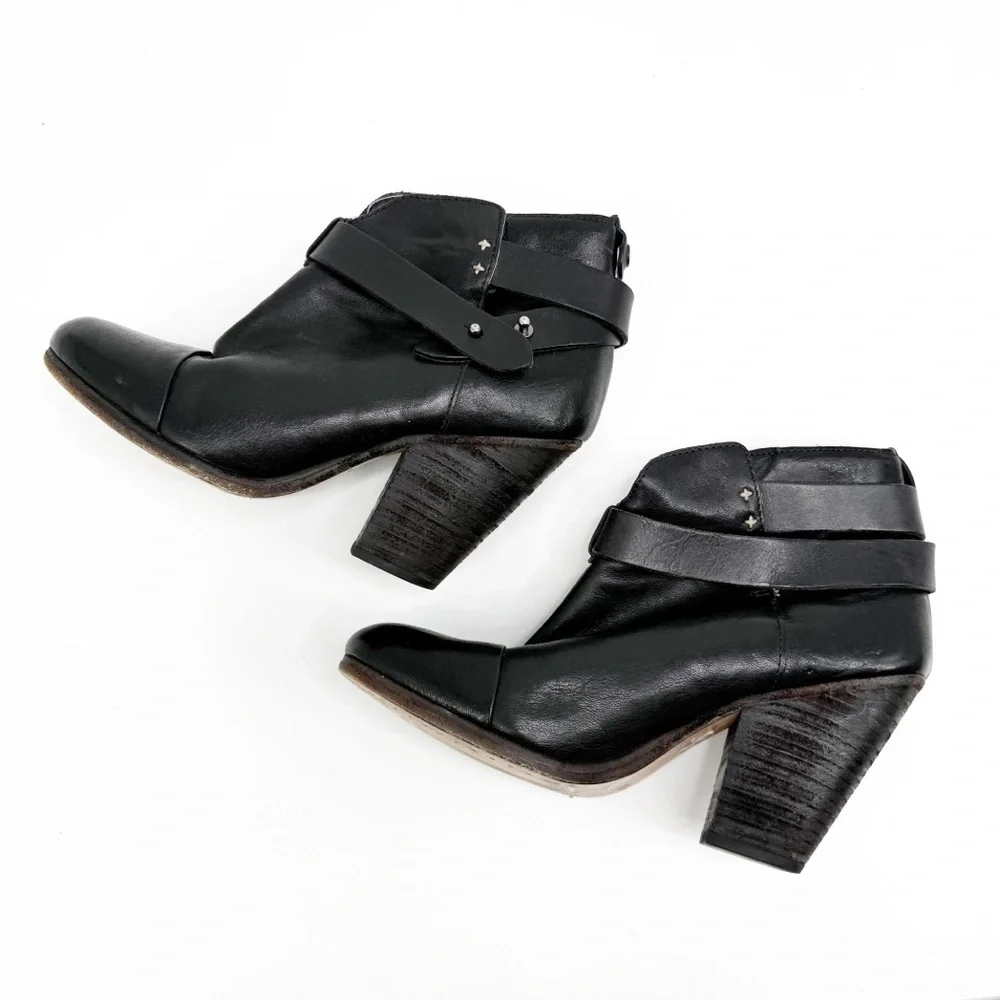 Rag & Bone Harrow Black Leather Boots Bootie, Size 36.5 - Picture 8 of 14